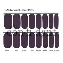 Load image into Gallery viewer, A Cosmos Far, Far Away, Dark violet, purple colored nail wrap showing 16 nail wraps in 8 different sizes. - Nail Confidant of Sweden